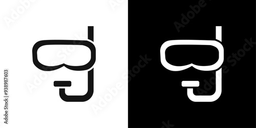 Diving mask icon Flat fill set collection