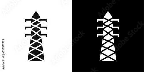 electrical energy tower icon Flat fill set collection