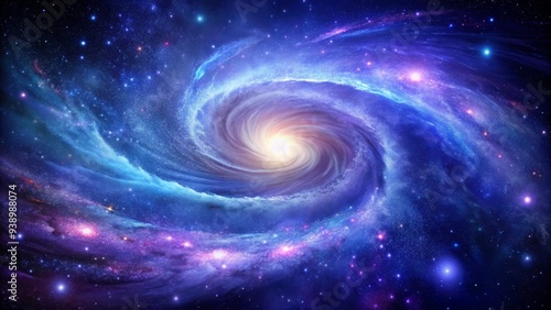 Vibrant purple and blue galaxy swirls around a bright white star, surrounded by shimmering stardust and mysterious dark matter in a celestial expanse.