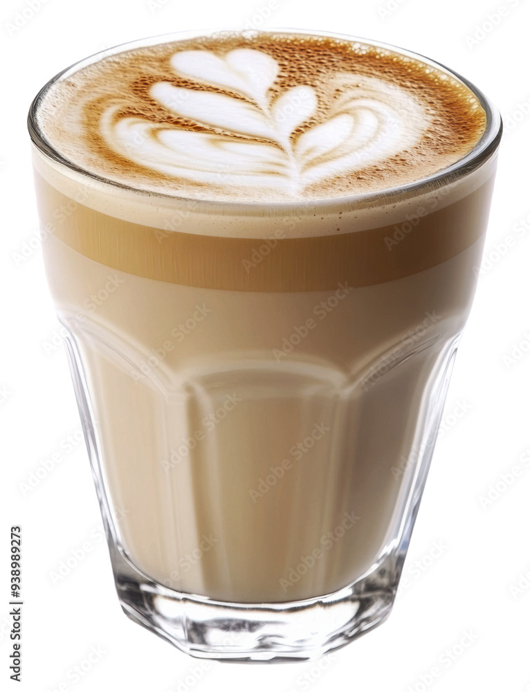 PNG Creamy latte with intricate leaf design in glass PNG Creamy latte with intricate leaf design in glass
