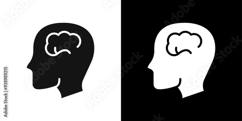 Human brain icon Flat fill set collection