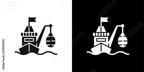 Industrial fishing icon Flat fill set collection