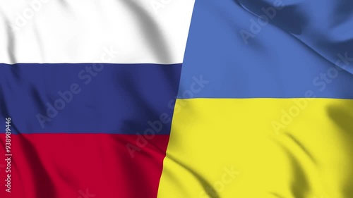 Russia and Ukraine Flag waving in loop and seamless animation. Ukraine vs Russian Flag background. Russia and Ukraine Flag for relation, political or military conflict, Peace, Unity, economy or trade.