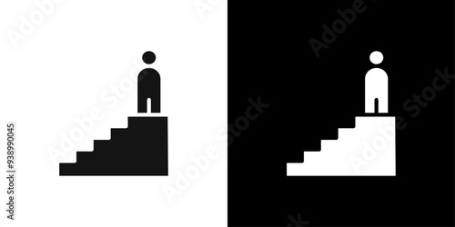 man on stairs icon Flat fill set collection