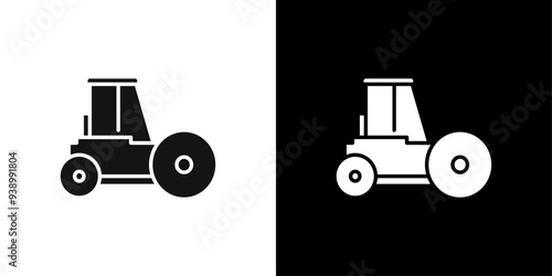 Road roller icon Flat fill set collection