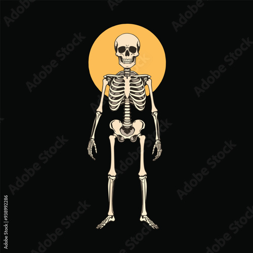 Full-Body Skeleton with Yellow Circle Background