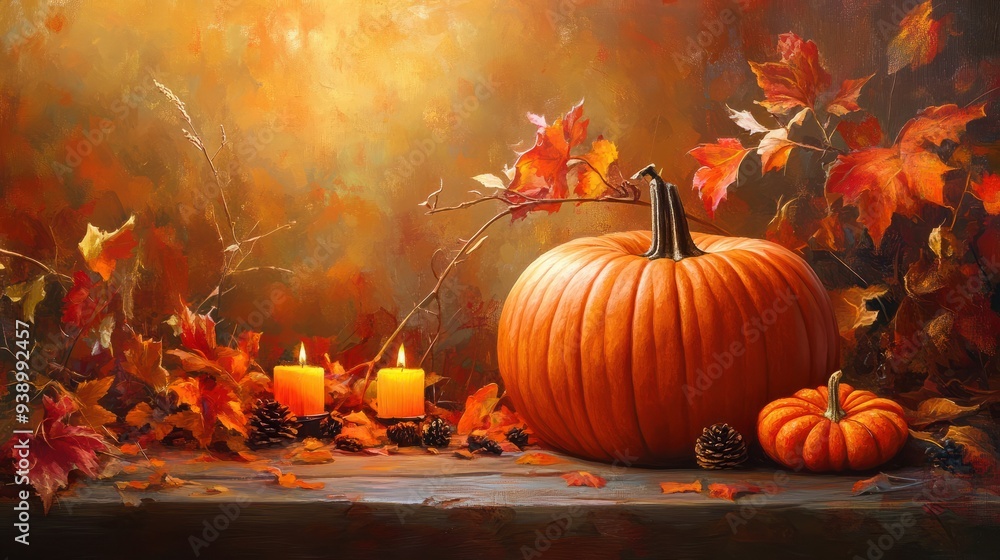 Kürbis Kerze Orange Herbst Deko Hintergrund Motiv Kürbis Kerze Orange Herbst Deko Hintergrund Motiv