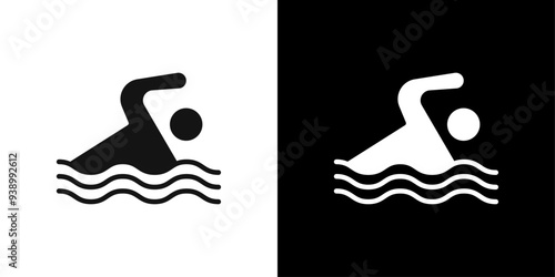 swimming icon Flat fill set collection