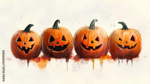 halloween pumpkins on a white background, scary pumpkins banner. 