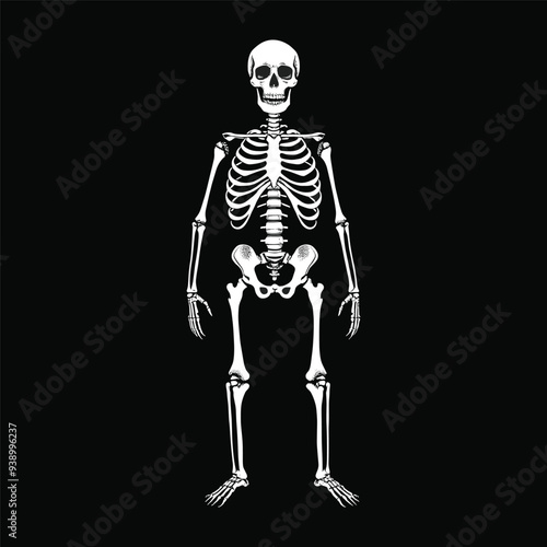 Standing Skeleton Illustration on Black Background