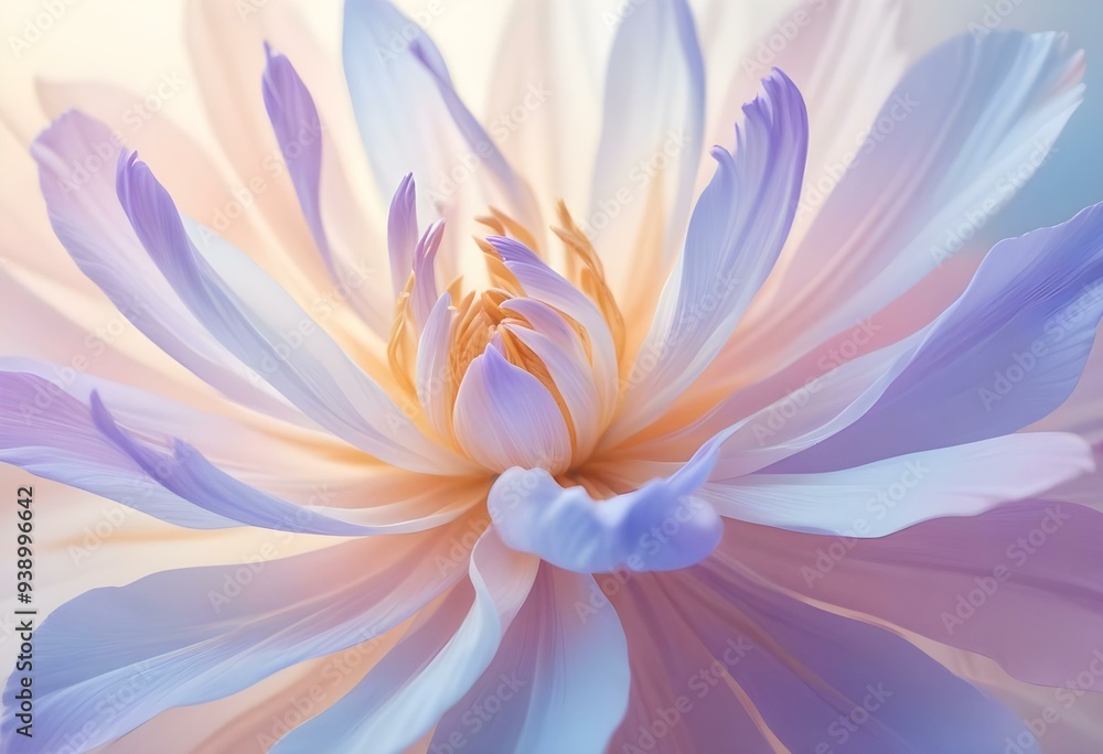 Abstract image of a flower in soft pastel colors, flowing, translucent petals with a blend of light pink, blue, and lavender hues, white background, centered composition Abstract image of a flower in soft pastel colors, flowing, translucent petals with a blend of light pink, blue, and lavender hues, white background, centered composition
