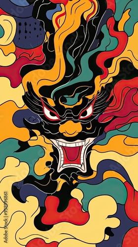 Vibrant Dragon Illustration with Swirling Colors