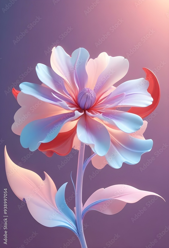 Abstract image of a flower in soft pastel colors, flowing, translucent petals with a blend of light pink, blue, and lavender hues, white background, centered composition Abstract image of a flower in soft pastel colors, flowing, translucent petals with a blend of light pink, blue, and lavender hues, white background, centered composition