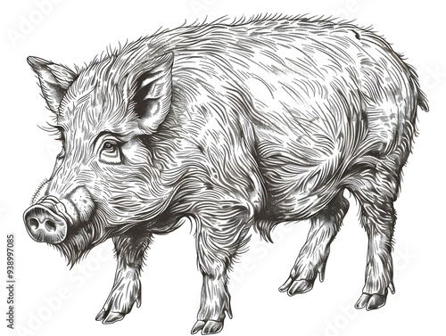 Boar black and white illustration photo