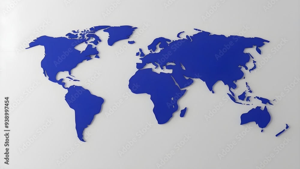 Minimalistic Flat Blue World Map Clean Design with Solid Continent Silhouettes. Minimalistic Flat Blue World Map Clean Design with Solid Continent Silhouettes.