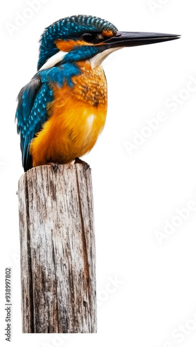 PNG Colorful kingfisher perched on a wooden post photo