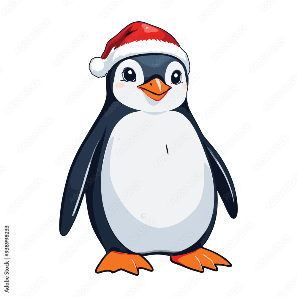 Fototapeta premium Cheerful Penguin in Santa Hat