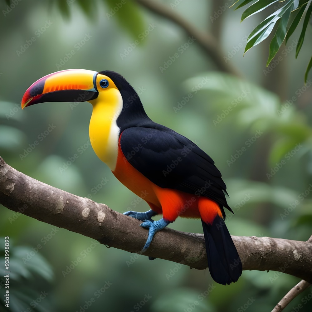 Naklejka premium View of wild toucan in the forest