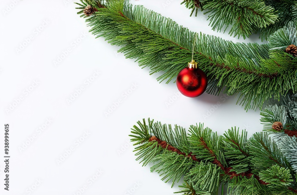 Red Christmas Ball on a Green Spruce Branch