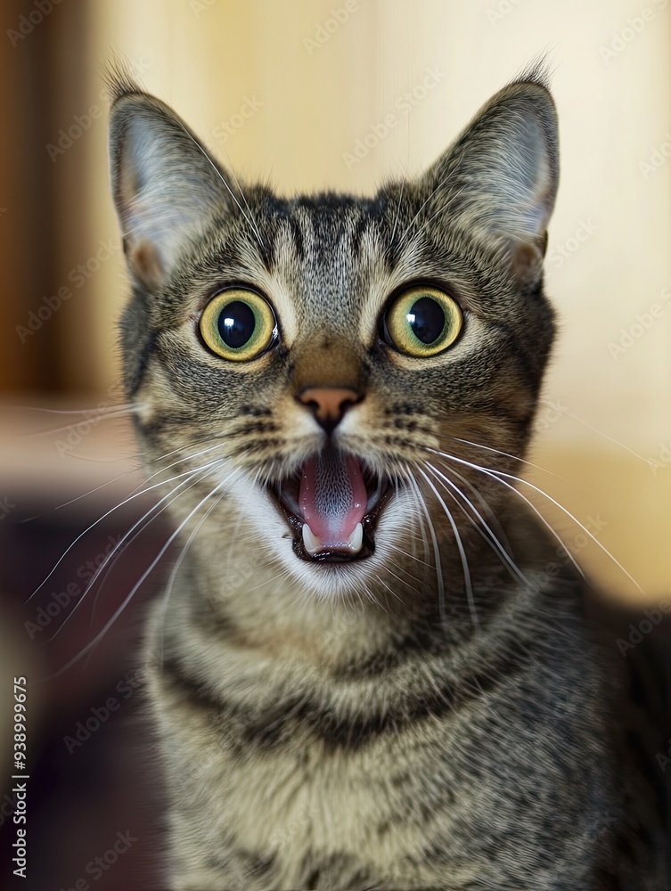 Surprised Tabby Cat with Open Mouth Expression Surprised Tabby Cat with Open Mouth Expression