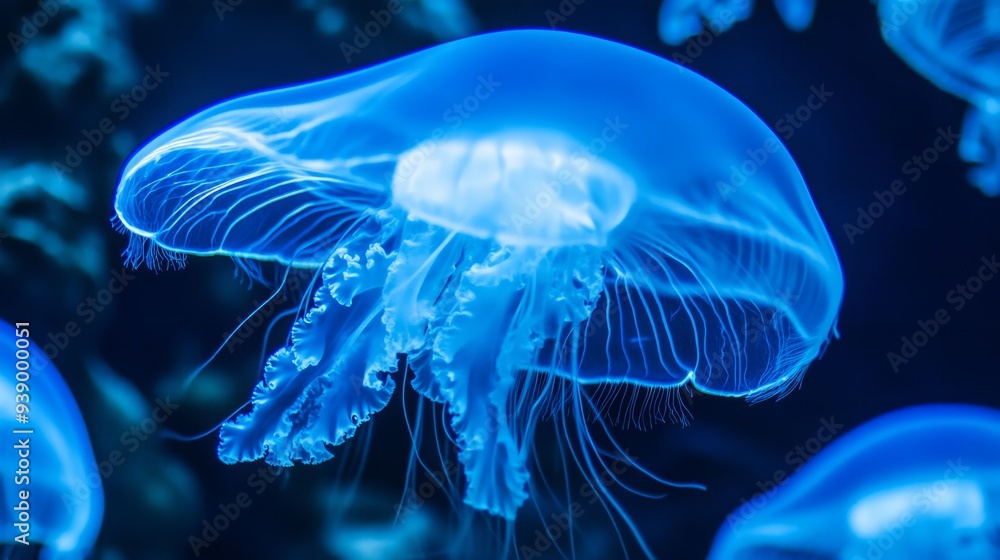 Blue beauty sleeping background, an artificial intelligence jellyfish Blue beauty sleeping background, an artificial intelligence jellyfish