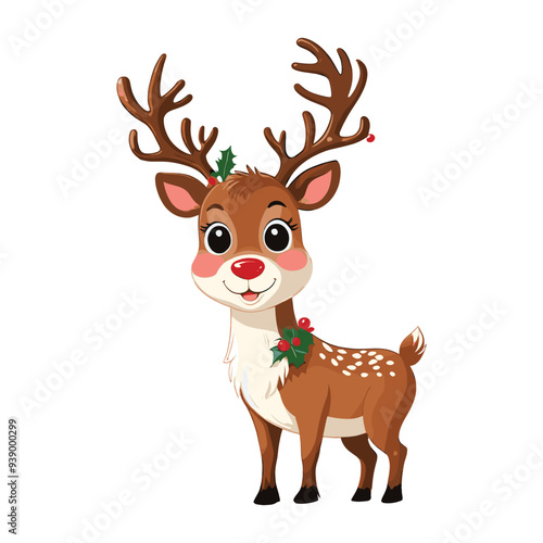 Cute Cartoon Reindeer with Holiday Accents