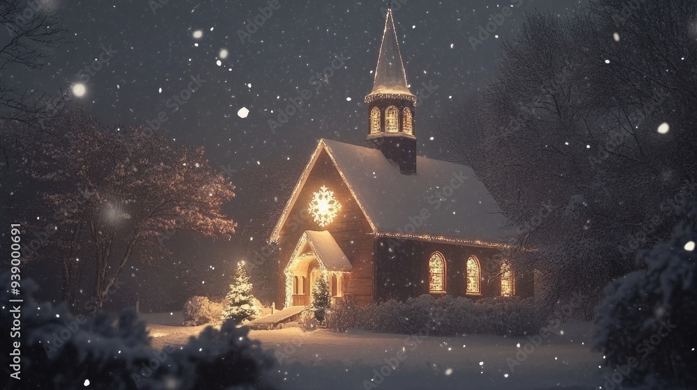 Fototapeta premium Snowy Night at the Chapel