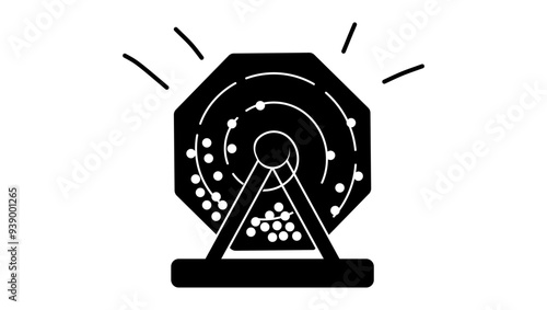 Bingo balls in Lotto Machine, black isolated silhouette