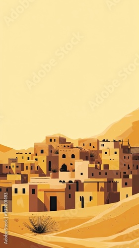 Desert Townscape with Earthy Tones and Hills