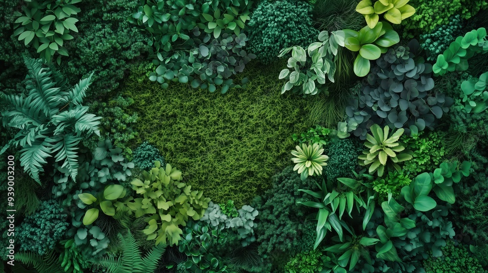 A Top View of a Vertical Garden Wall Covered in Beautiful, Lush Green Moss and Various Plants, Creating a Natural Pattern with Rich Greenery Texture, Perfect for Wallpaper Design and Evoking a Forest A Top View of a Vertical Garden Wall Covered in Beautiful, Lush Green Moss and Various Plants, Creating a Natural Pattern with Rich Greenery Texture, Perfect for Wallpaper Design and Evoking a Forest