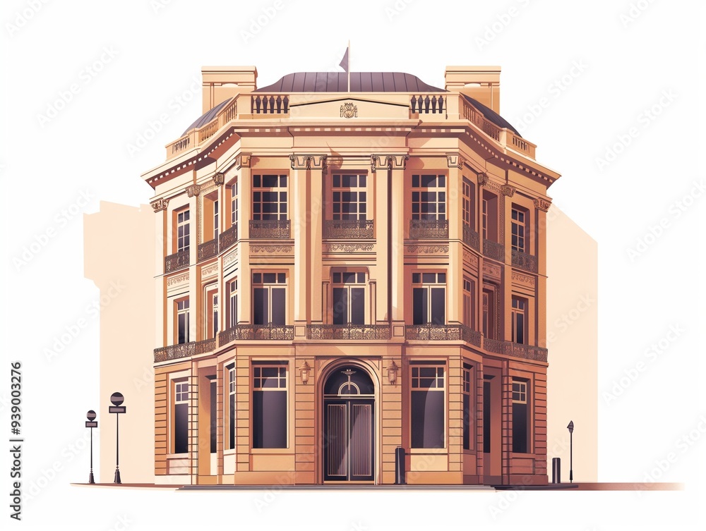 Fototapeta premium bank building simple illustration clipart isolated on white. AI generated