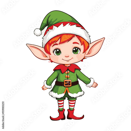 Playful Christmas Elf with Red Hair and Festive Attire