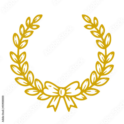 Golden winner's wreath of leaves on transparent background. Vector