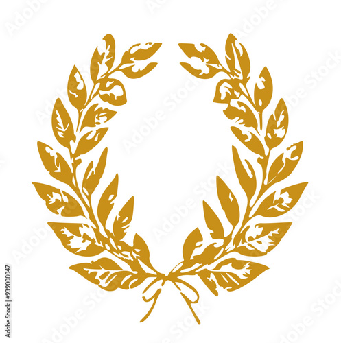 Golden winner's wreath of leaves on transparent background. Vector