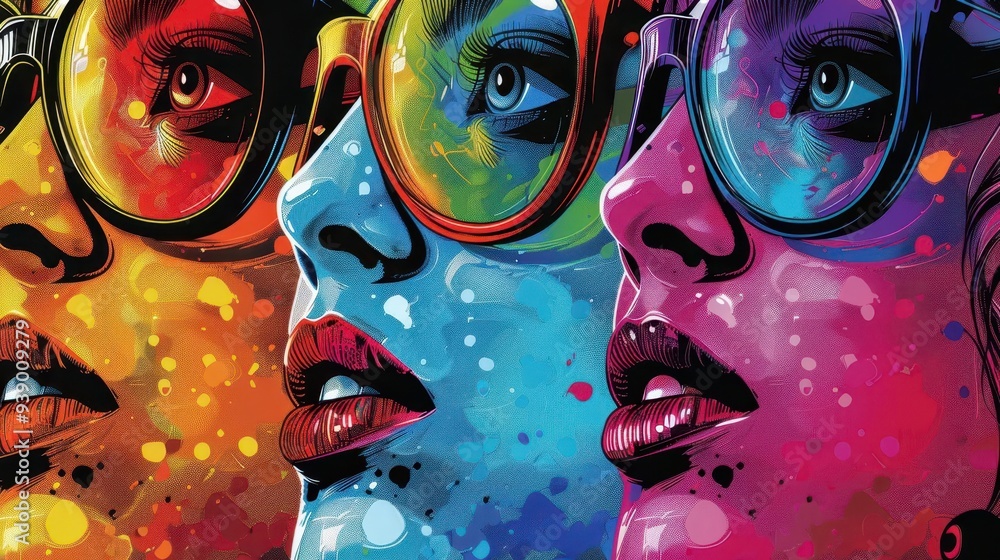 Obraz premium Cultural exchange event, Pop Art, Vibrant, Illustration, Highlighting sharing and learning
