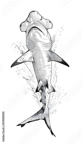 Hammerhead Shark black and white illustration photo