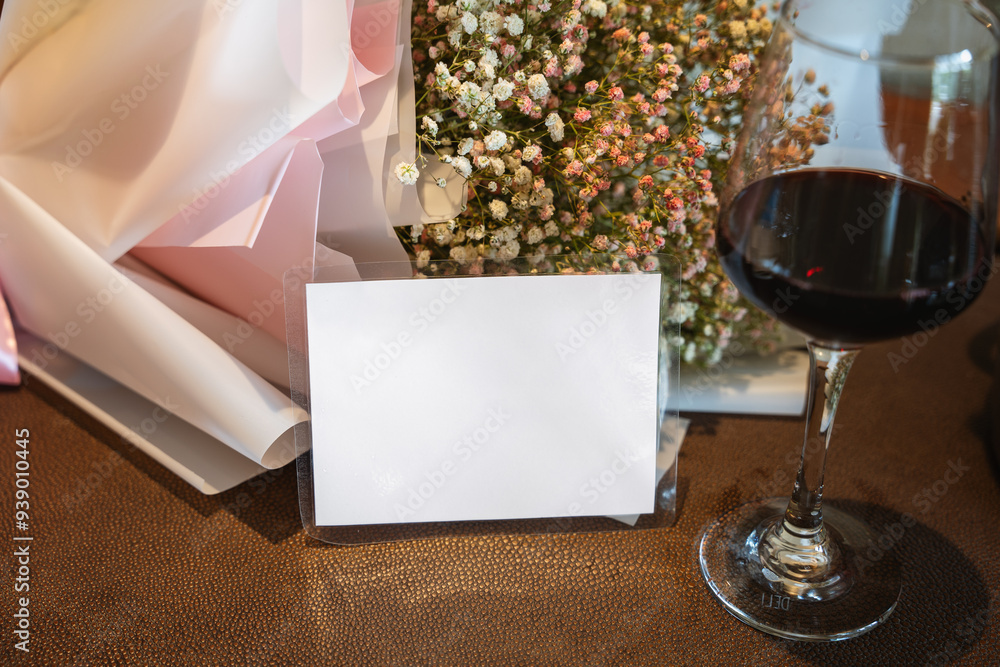 Blank Card with Flowers and Wine Blank Card with Flowers and Wine