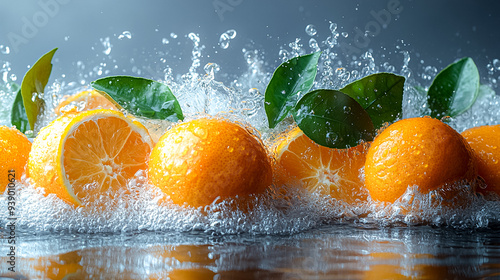 A bunch of oranges are falling into a body of water