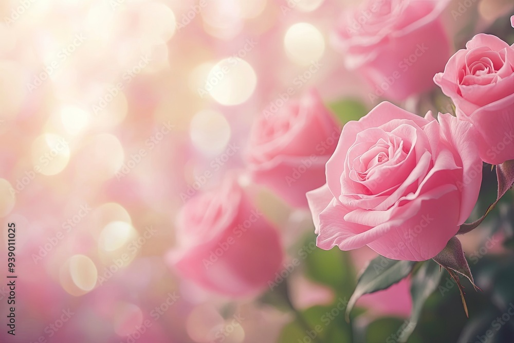 Fragrance of Pink Roses in Bokeh Light. Premium beautiful rose background for banners, posters, wallpapers and social media. Generative ai Fragrance of Pink Roses in Bokeh Light. Premium beautiful rose background for banners, posters, wallpapers and social media. Generative ai