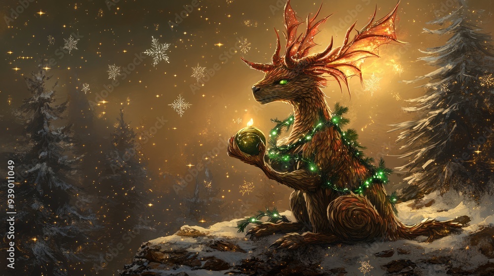 Festive Woodland Creature with a Golden Orb Festive Woodland Creature with a Golden Orb