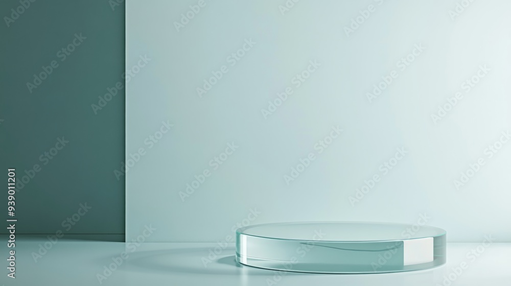 The composition features a clear glass surface highlighted in a minimalist studio, emphasizing simplicity with a solid color background and dramatic lighting The composition features a clear glass surface highlighted in a minimalist studio, emphasizing simplicity with a solid color background and dramatic lighting