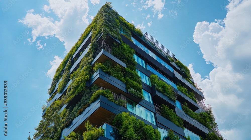 A high-tech office building with zero carbon emissions, utilizing renewable energy, advanced climate control, and sustainable materials. A high-tech office building with zero carbon emissions, utilizing renewable energy, advanced climate control, and sustainable materials.