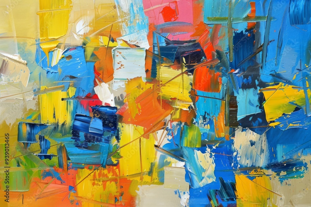 Fototapeta premium Abstract palette knife oil painting, vibrant geometry