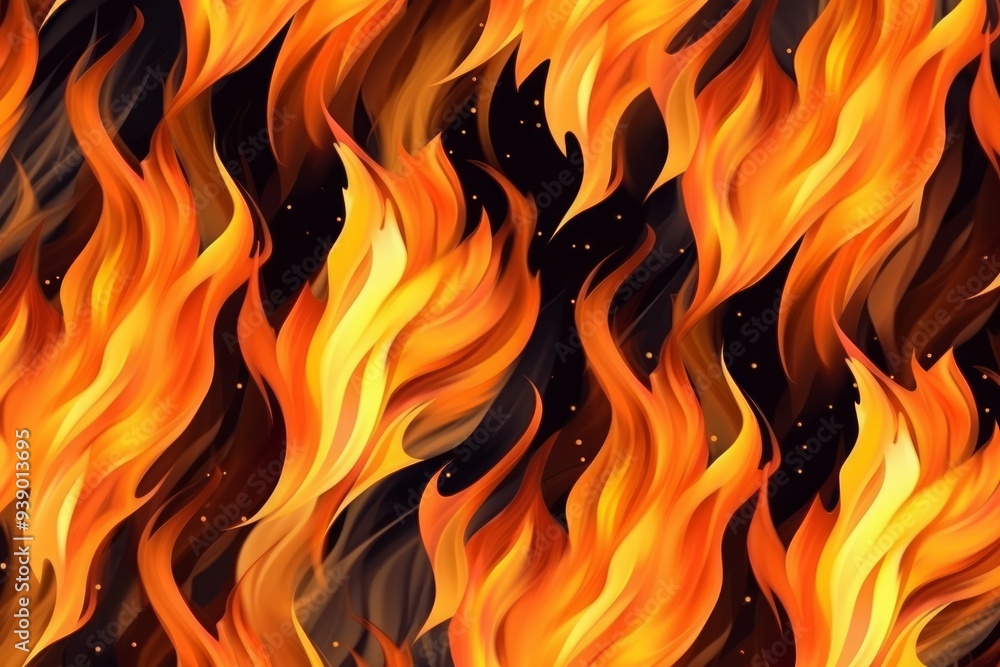Fire pattern. Flames in black background. Burn. Orange and yellow colors. Different abstract flame shapes. Fire pattern. Flames in black background. Burn. Orange and yellow colors. Different abstract flame shapes.