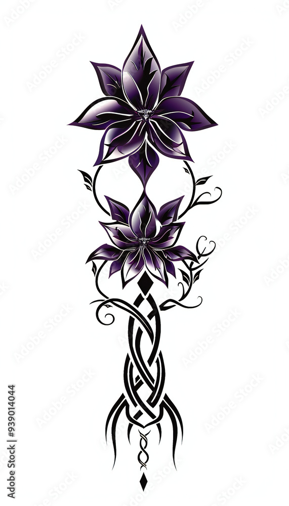 custom made wallpaper toronto digitalLavender flower celtic symbol design flat black and white illustration