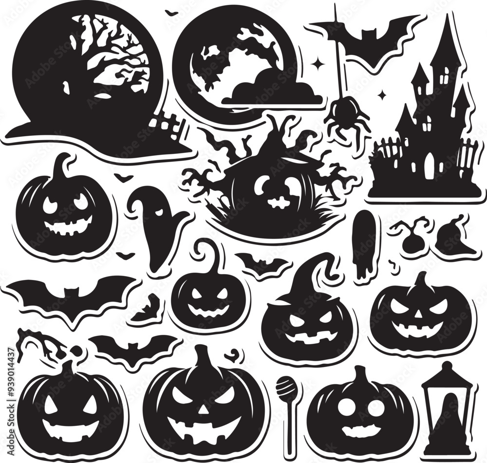 Fototapeta premium Halloween sticker silhouette vector illustration.