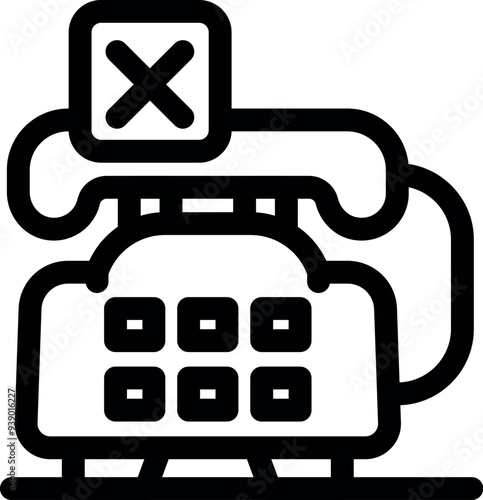 Simple vector icon of a rotary phone with an error sign, representing a failed call attempt