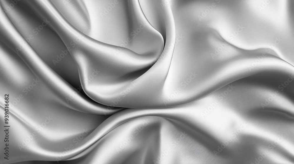 Obraz premium Close-up light gray satin fabric texture. Concept of gradient, luxury, fabric curve, fashion, fibers, and textiles. Wavy satin for texture background. Generative ai