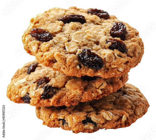 PNG Oatmeal raisin cookies stacked on a clean surface