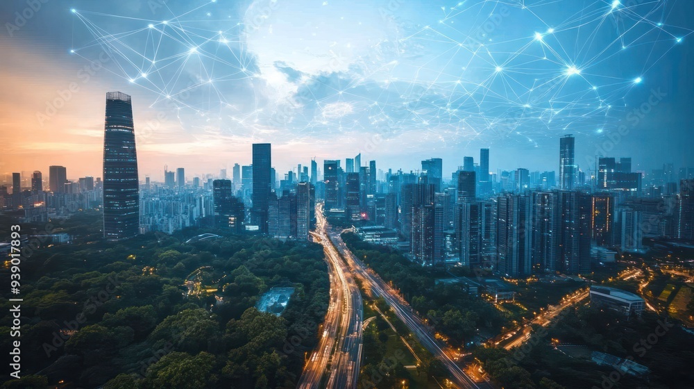 Futuristic cityscape with a focus on zero carbon buildings, showcasing innovative design and sustainable energy systems. Futuristic cityscape with a focus on zero carbon buildings, showcasing innovative design and sustainable energy systems.